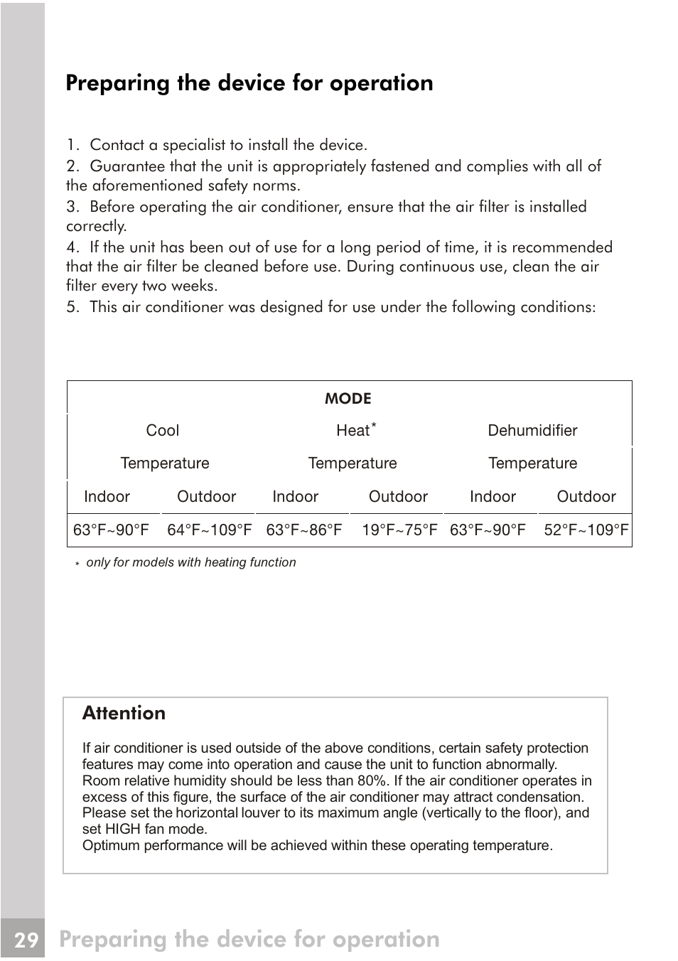 Preparing the device for operation, Attention | FRIGIDAIRE FRS123LS1 User Manual | Page 27 / 27
