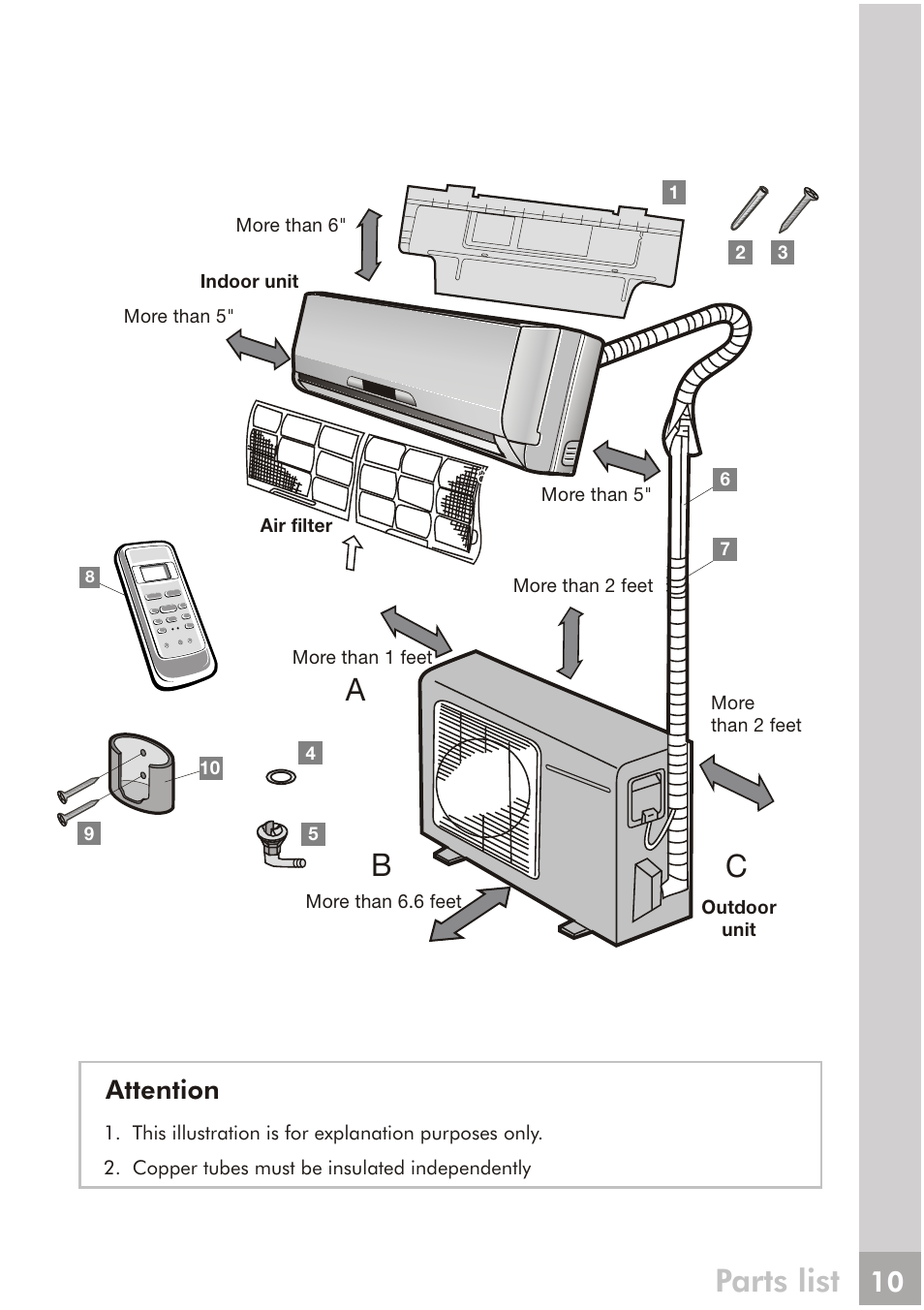 Ab c parts list, Attention | FRIGIDAIRE FRS123LS1 User Manual | Page 8 / 27