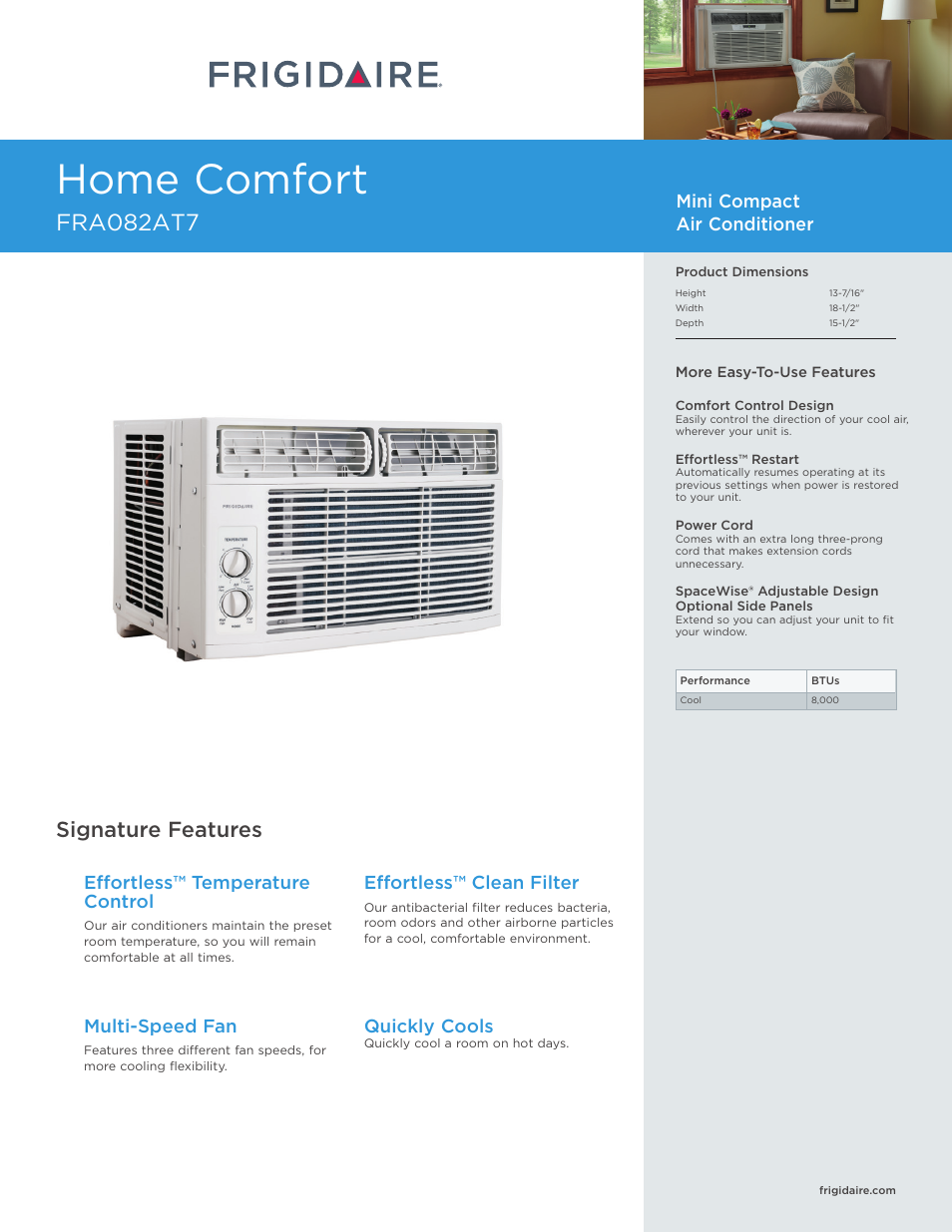 FRIGIDAIRE FRA082AT7 User Manual | 2 pages