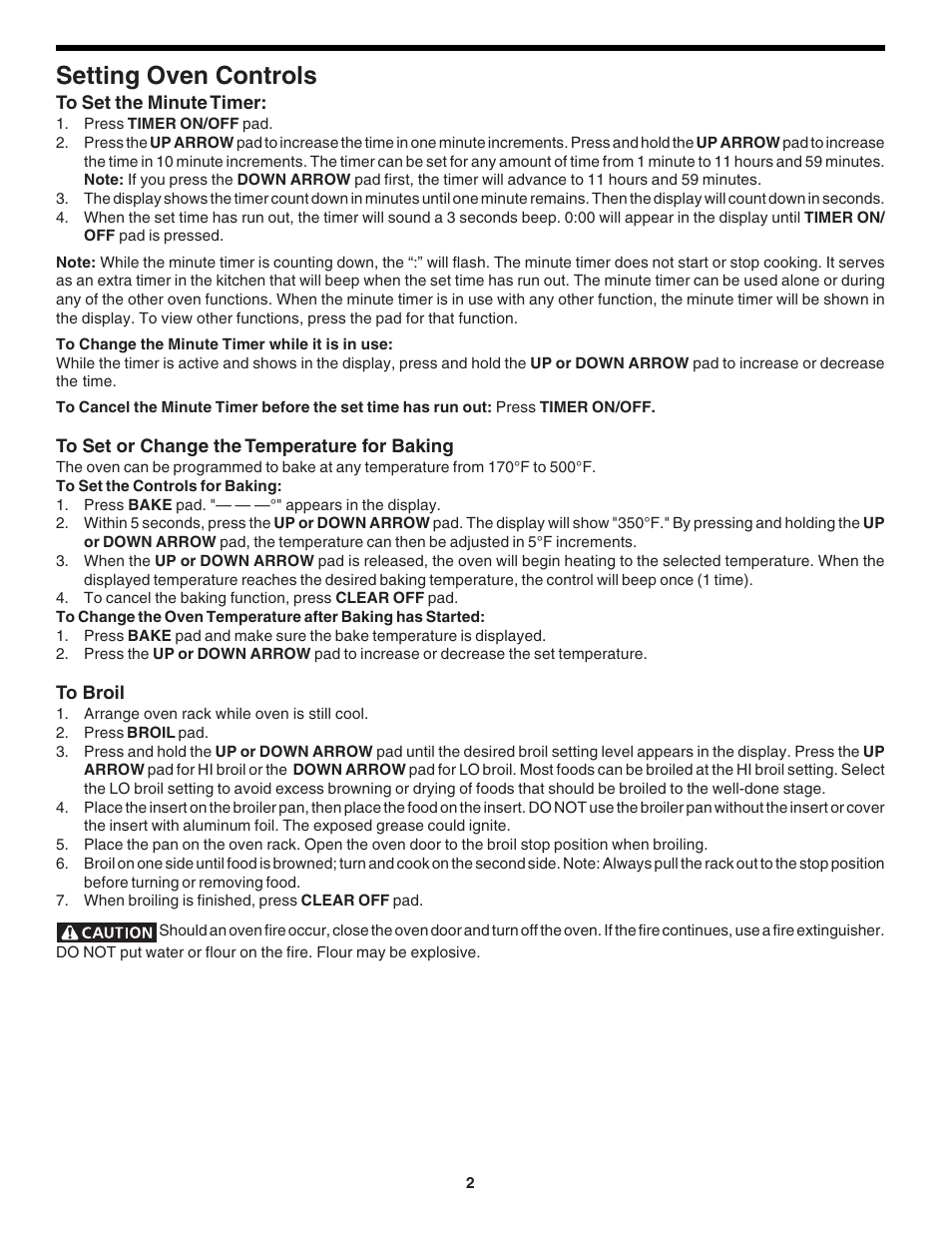 Setting oven controls | FRIGIDAIRE FEB24S2AB User Manual | Page 2 / 4