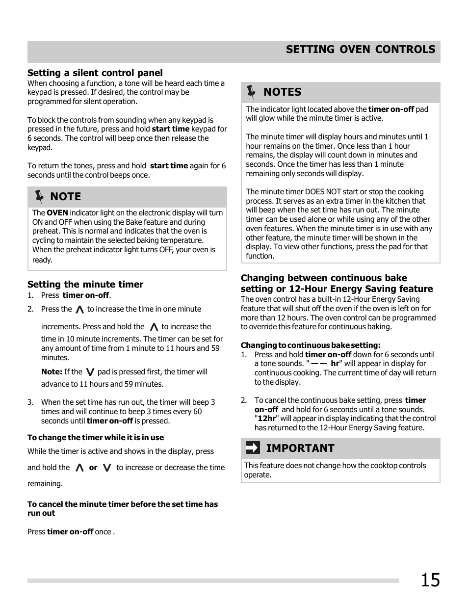 Setting oven controls, Important | FRIGIDAIRE FFEF3050LS User Manual | Page 15 / 28