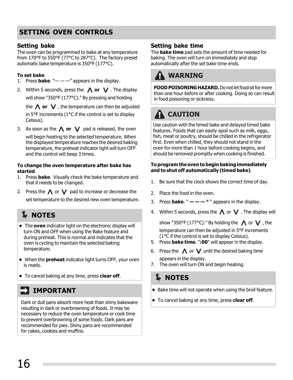 Setting oven controls, Important | FRIGIDAIRE FFEF3050LS User Manual | Page 16 / 28