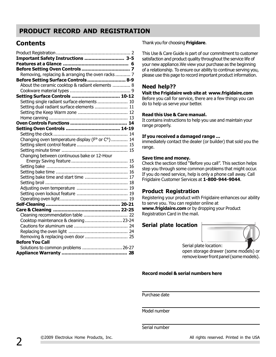 FRIGIDAIRE FFEF3050LS User Manual | Page 2 / 28