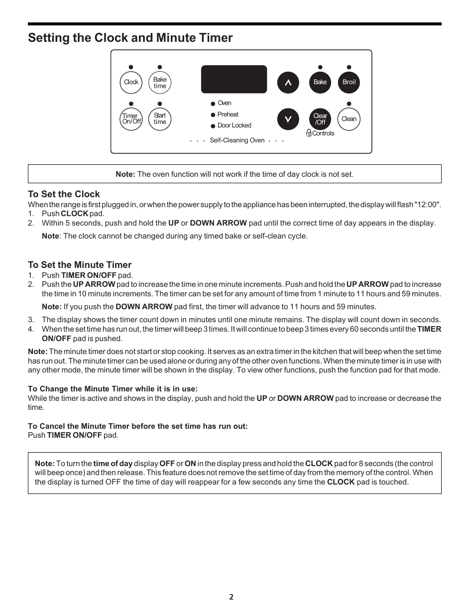Setting the clock and minute timer | FRIGIDAIRE FEB24S5AB User Manual | Page 2 / 16