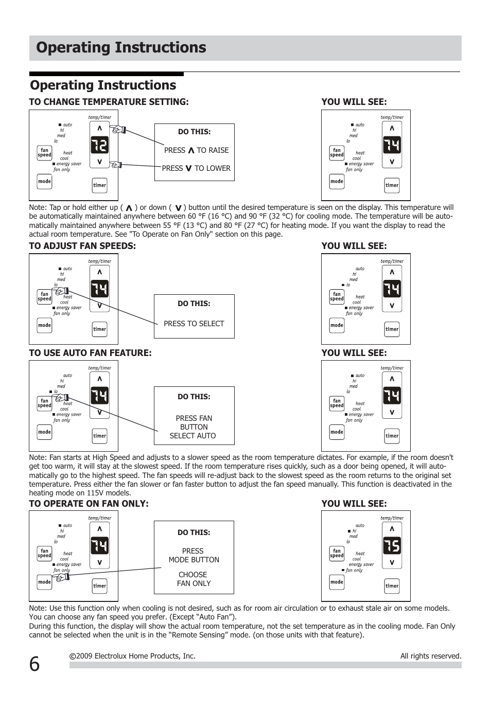 Operating instructions | FRIGIDAIRE FFTA1033Q1 User Manual | Page 6 / 12