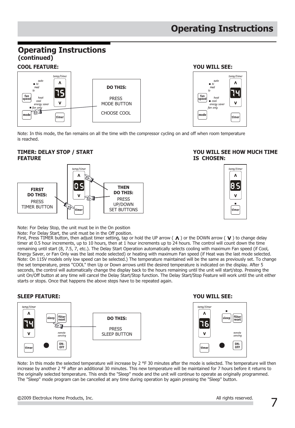 Operating instructions | FRIGIDAIRE FFTA1033Q1 User Manual | Page 7 / 12