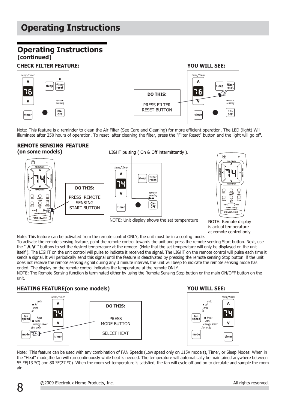 Operating instructions | FRIGIDAIRE FFTA1033Q1 User Manual | Page 8 / 12