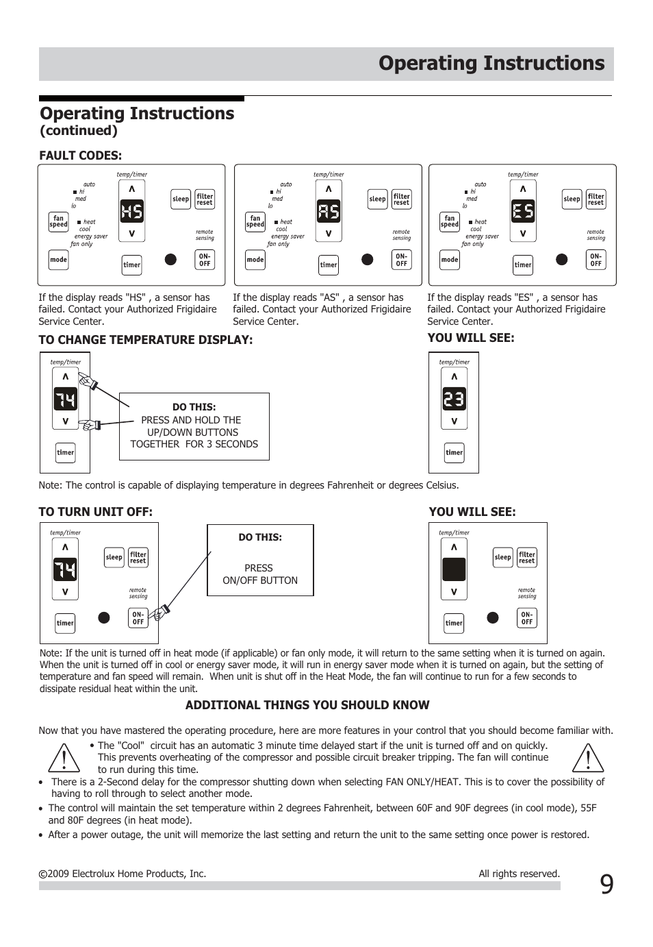 Operating instructions | FRIGIDAIRE FFTA1033Q1 User Manual | Page 9 / 12