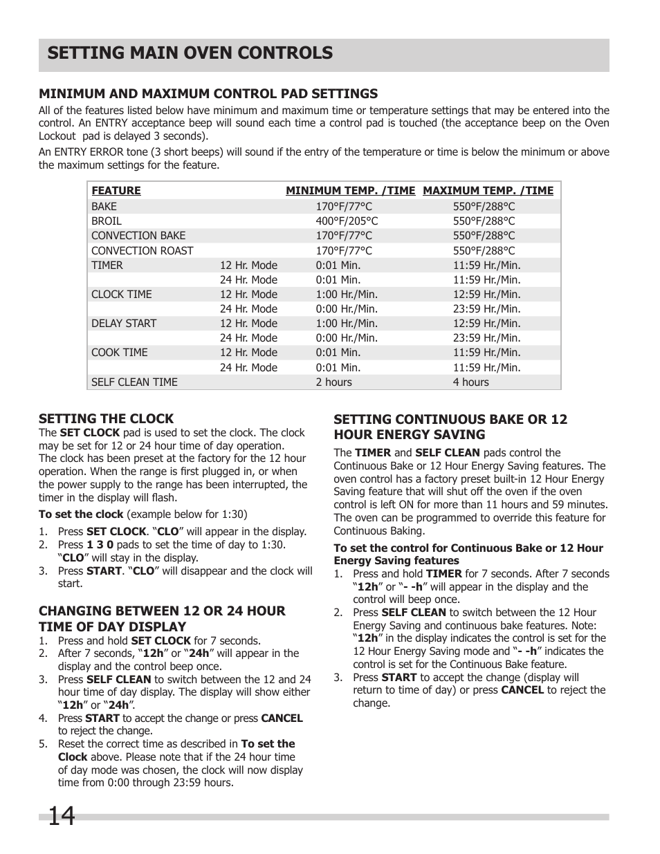 Setting main oven controls | FRIGIDAIRE FPDF4085KF User Manual | Page 14 / 36