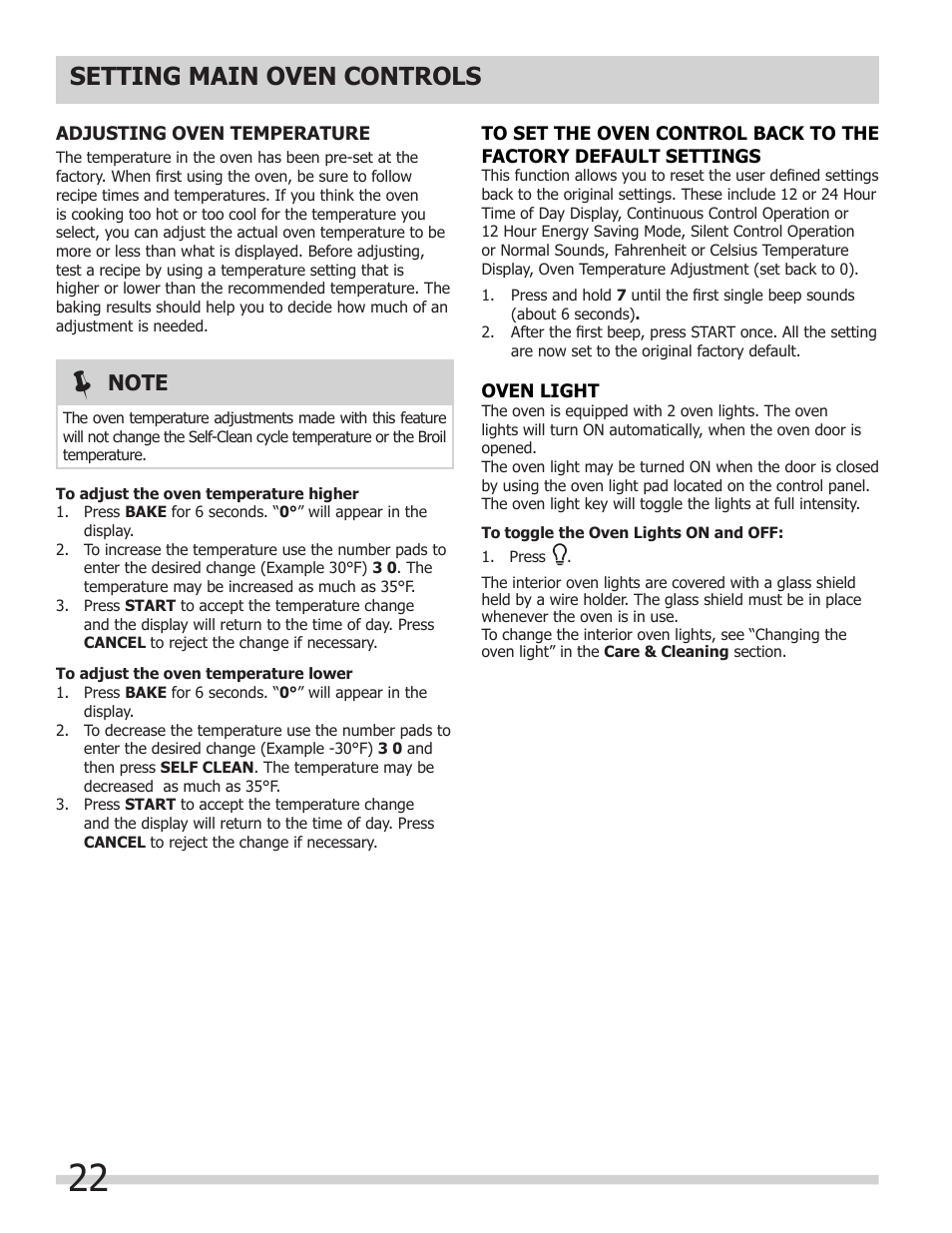 Setting main oven controls | FRIGIDAIRE FPDF4085KF User Manual | Page 22 / 36