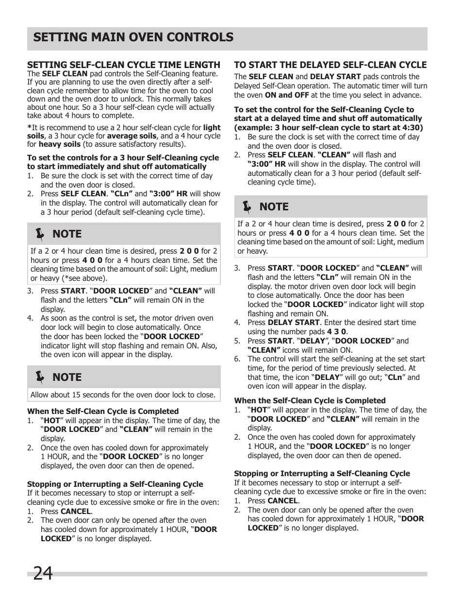 Setting main oven controls | FRIGIDAIRE FPDF4085KF User Manual | Page 24 / 36