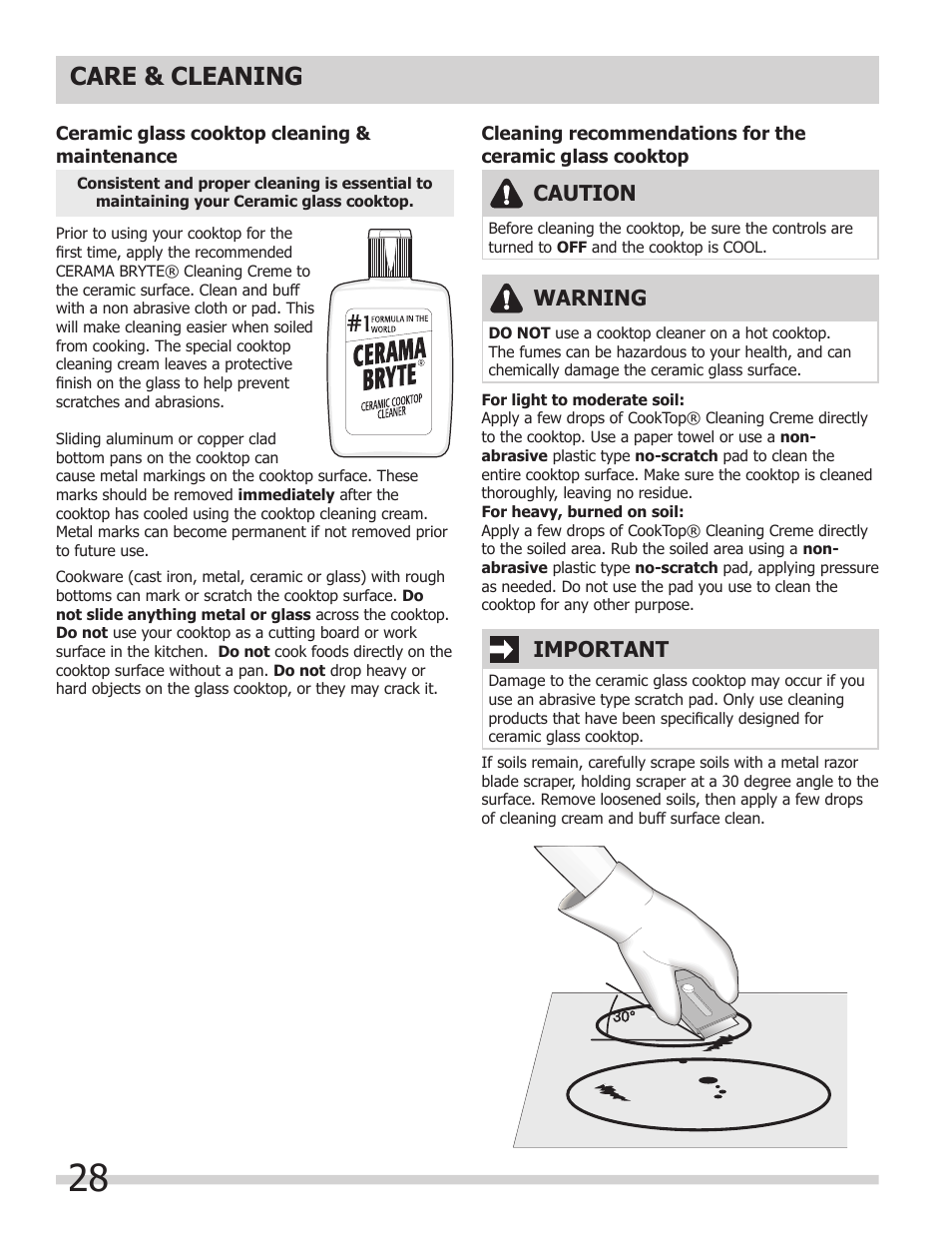 Care & cleaning, Warning, Caution | Important | FRIGIDAIRE FPDF4085KF User Manual | Page 28 / 36