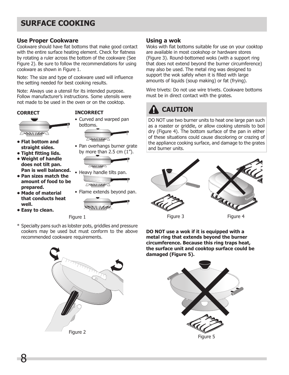 Surface cooking, Caution | FRIGIDAIRE FPDF4085KF User Manual | Page 8 / 36