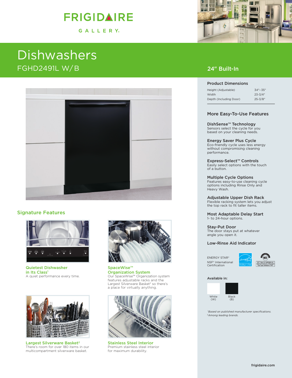 FRIGIDAIRE FGHD2491LW User Manual | 2 pages