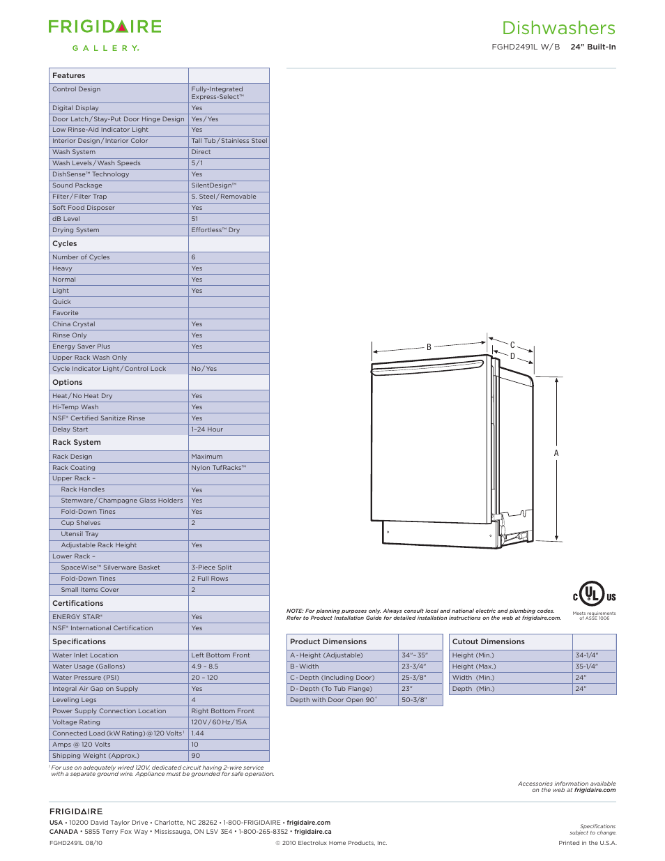 Dishwashers | FRIGIDAIRE FGHD2491LW User Manual | Page 2 / 2