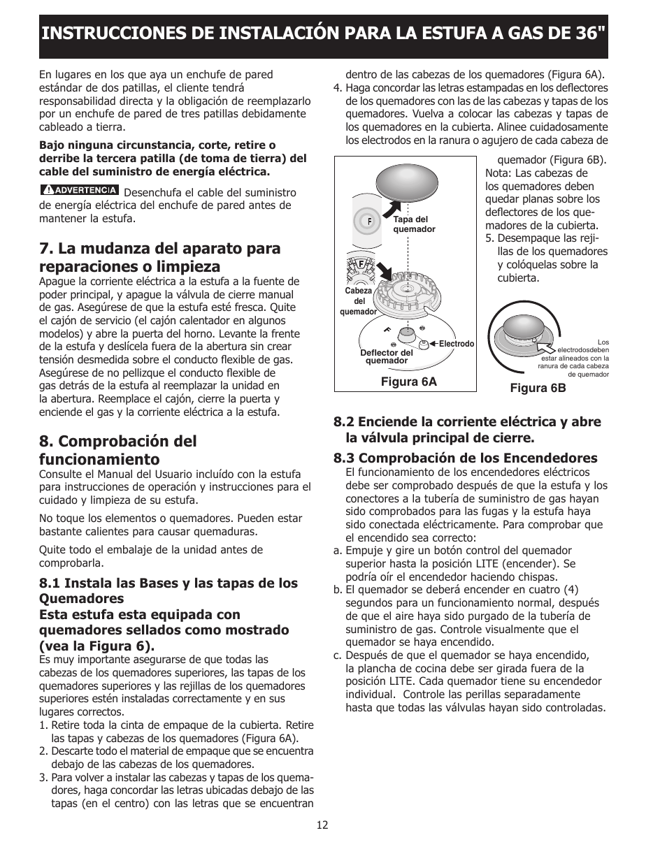 Comprobación del funcionamiento | FRIGIDAIRE FPGF3685LS User Manual | Page 12 / 16