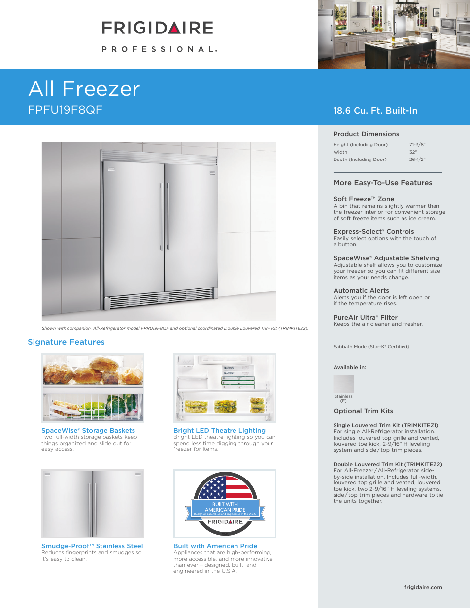 FRIGIDAIRE FPFU19F8QF User Manual | 4 pages