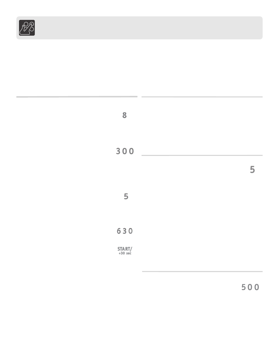 Manual operation, Adding cook time (+30sec), Heating with multiple cooking stages | Setting defrost by weight, Setting defrost by time | FRIGIDAIRE FFCT1278LS User Manual | Page 12 / 30