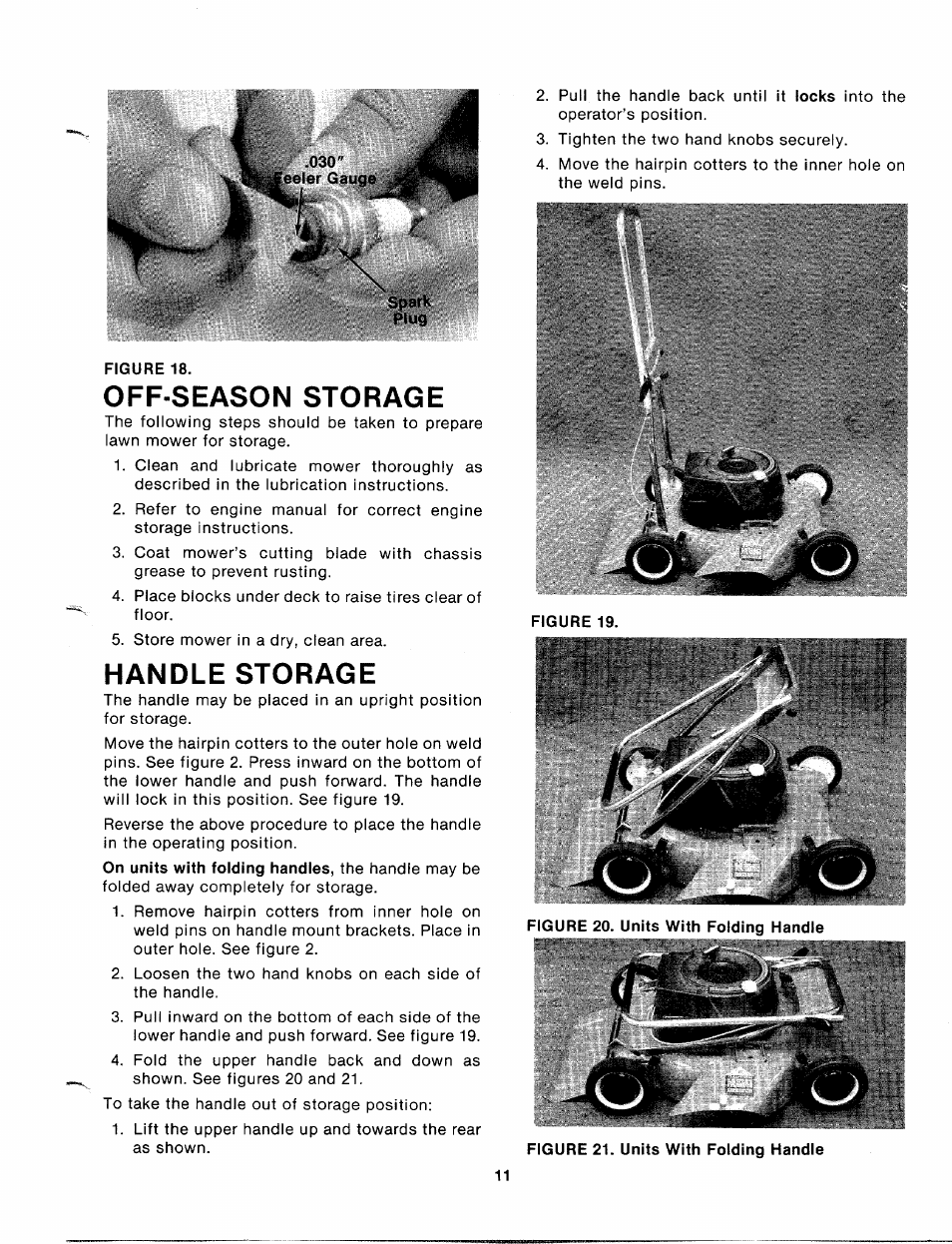 Figure 18, Off-season storage, Handle storage | Bolens 112-170-300 User Manual | Page 11 / 16