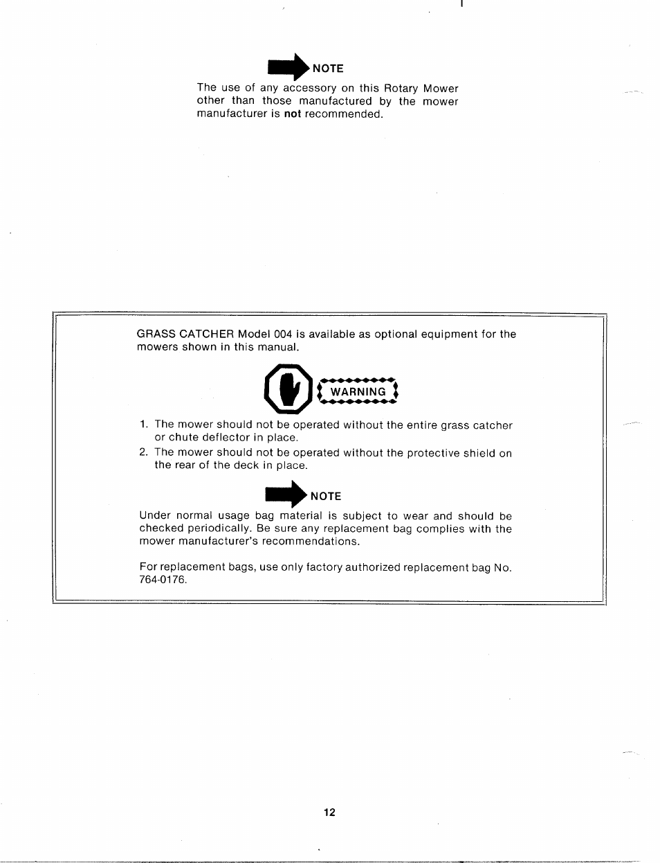 Note, T warning j | Bolens 112-170-300 User Manual | Page 12 / 16