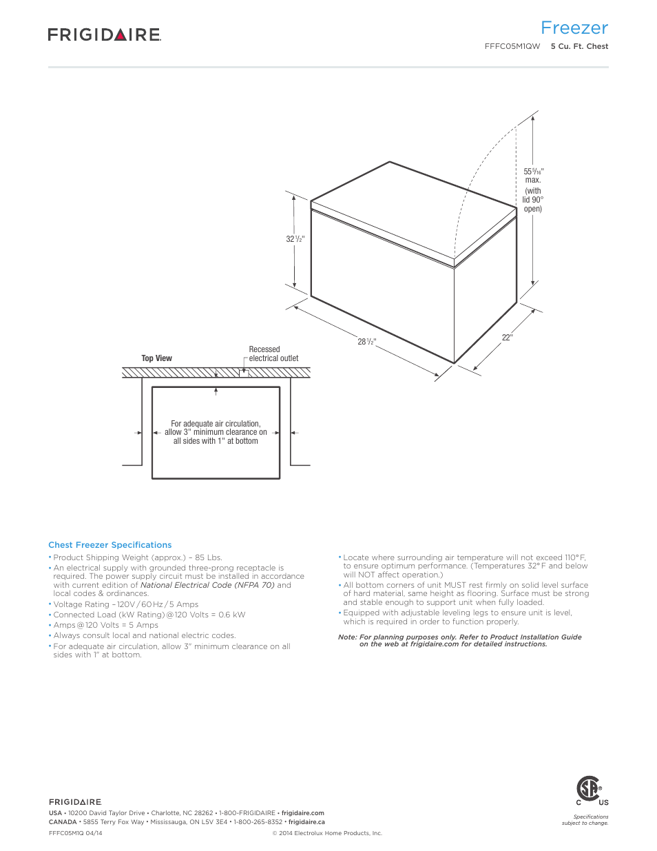 5 cu. ft. chest freezers_q models frigidaire, Freezer | FRIGIDAIRE FFFC05M1QW User Manual | Page 3 / 3