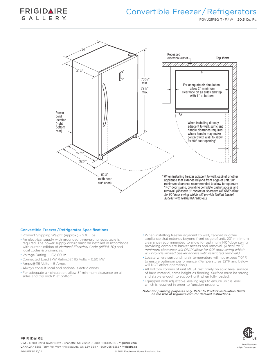 Convertible freezer / refrigerators | FRIGIDAIRE FGVU21F8QT User Manual | Page 3 / 3
