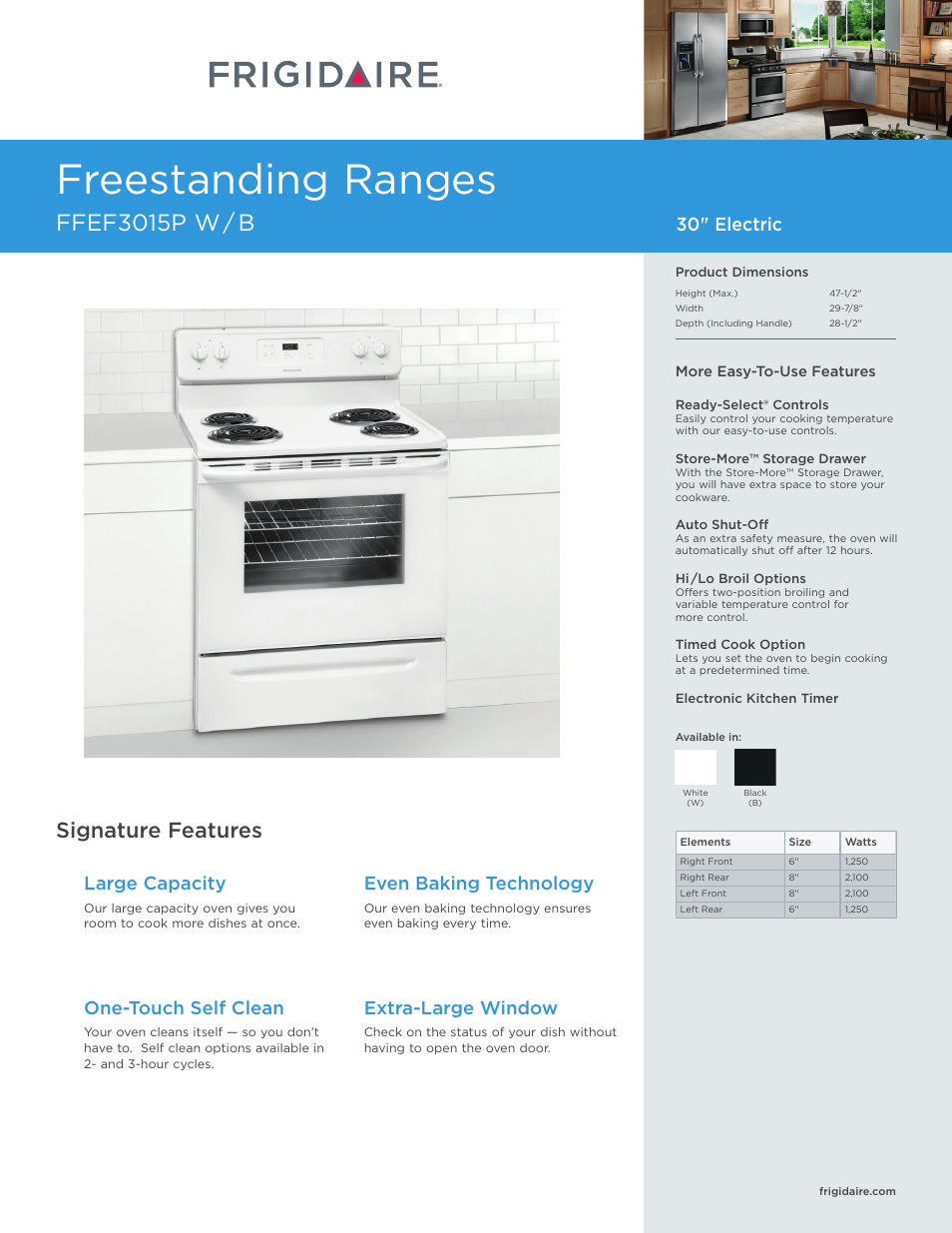 FRIGIDAIRE FFEF3015PW User Manual | 7 pages