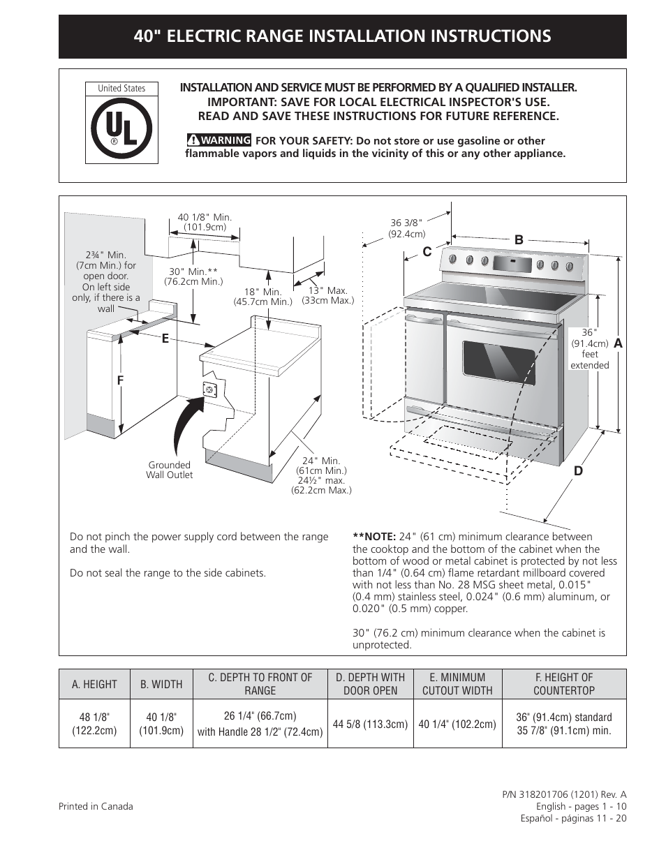 FRIGIDAIRE FPEF4085KF User Manual | 20 pages