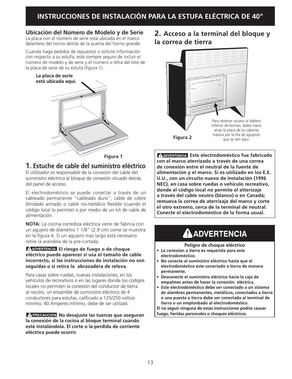 Estuche de cable del suministro eléctrico | FRIGIDAIRE FPEF4085KF User Manual | Page 13 / 20