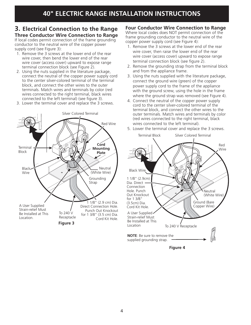 40" electric range installation instructions 3, Electrical connection to the range | FRIGIDAIRE FPEF4085KF User Manual | Page 4 / 20