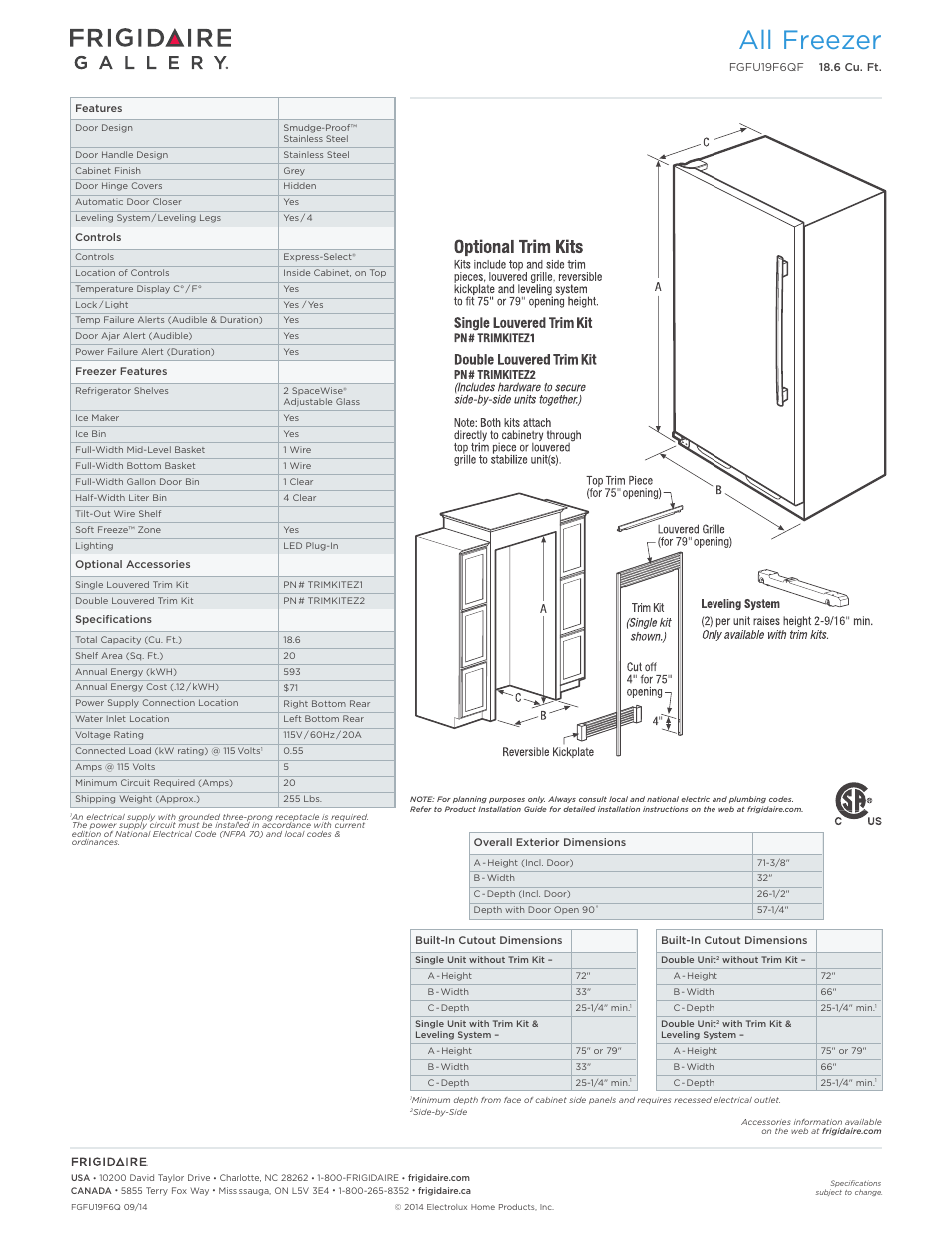 All freezer (18.6 cu. ft.) professional, All freezer | FRIGIDAIRE FGFU19F6QF User Manual | Page 2 / 4