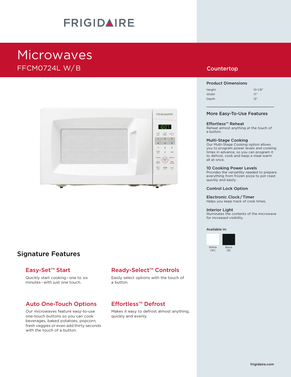 FRIGIDAIRE FFCM0724LB User Manual | 2 pages