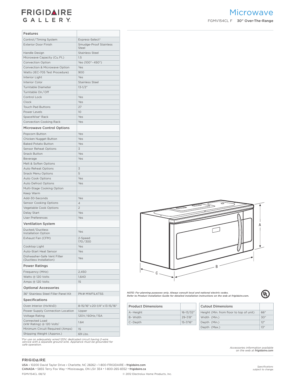 Microwave | FRIGIDAIRE FGMV154CLF User Manual | Page 2 / 7