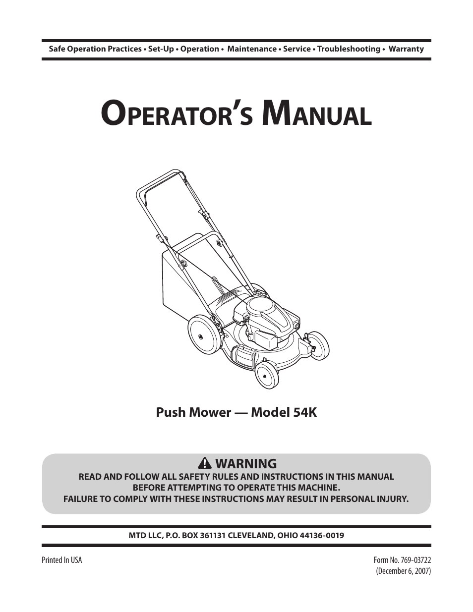 MTD Model 54K User Manual | 20 pages