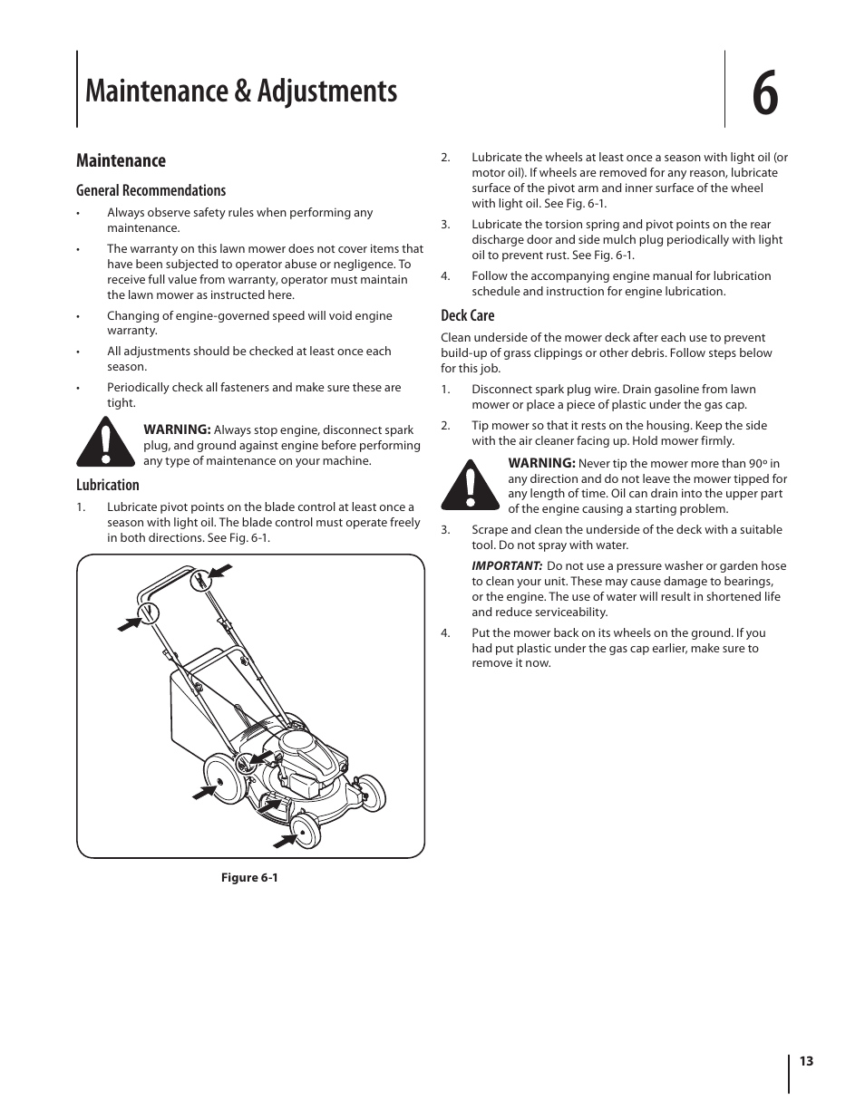 Maintenance & adjustments, Maintenance | MTD Model 54K User Manual | Page 13 / 20