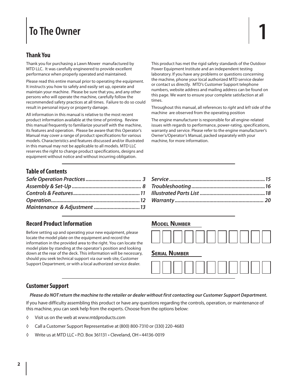 MTD Model 54K User Manual | Page 2 / 20