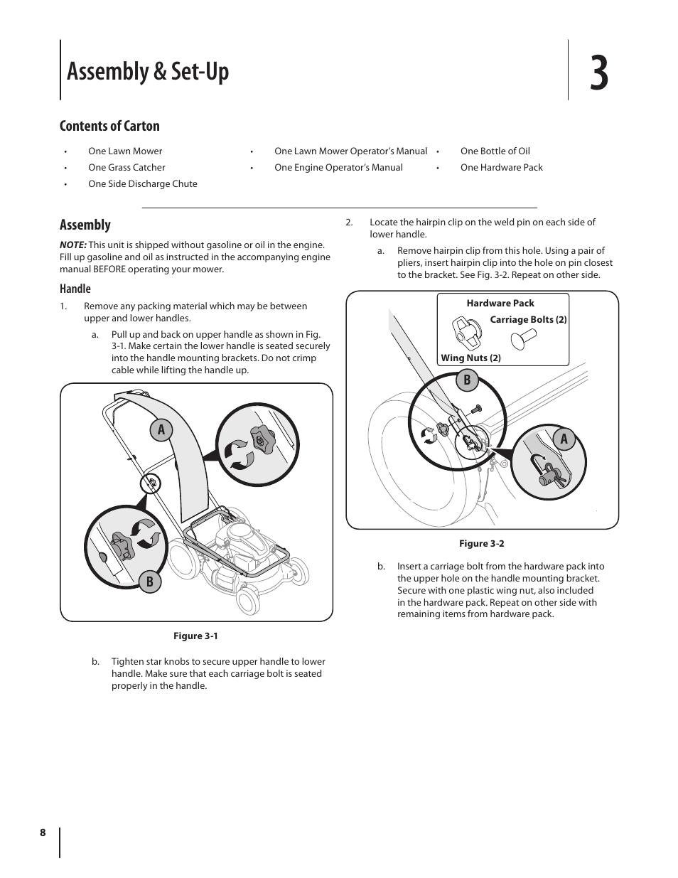 Assembly & set-up, Contents of carton, Assembly | MTD Model 54K User Manual | Page 8 / 20