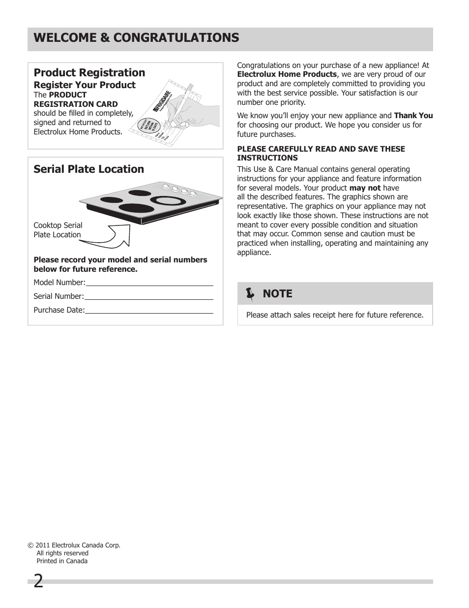 Product registration serial plate location | FRIGIDAIRE FPIC3695MS User Manual | Page 2 / 18