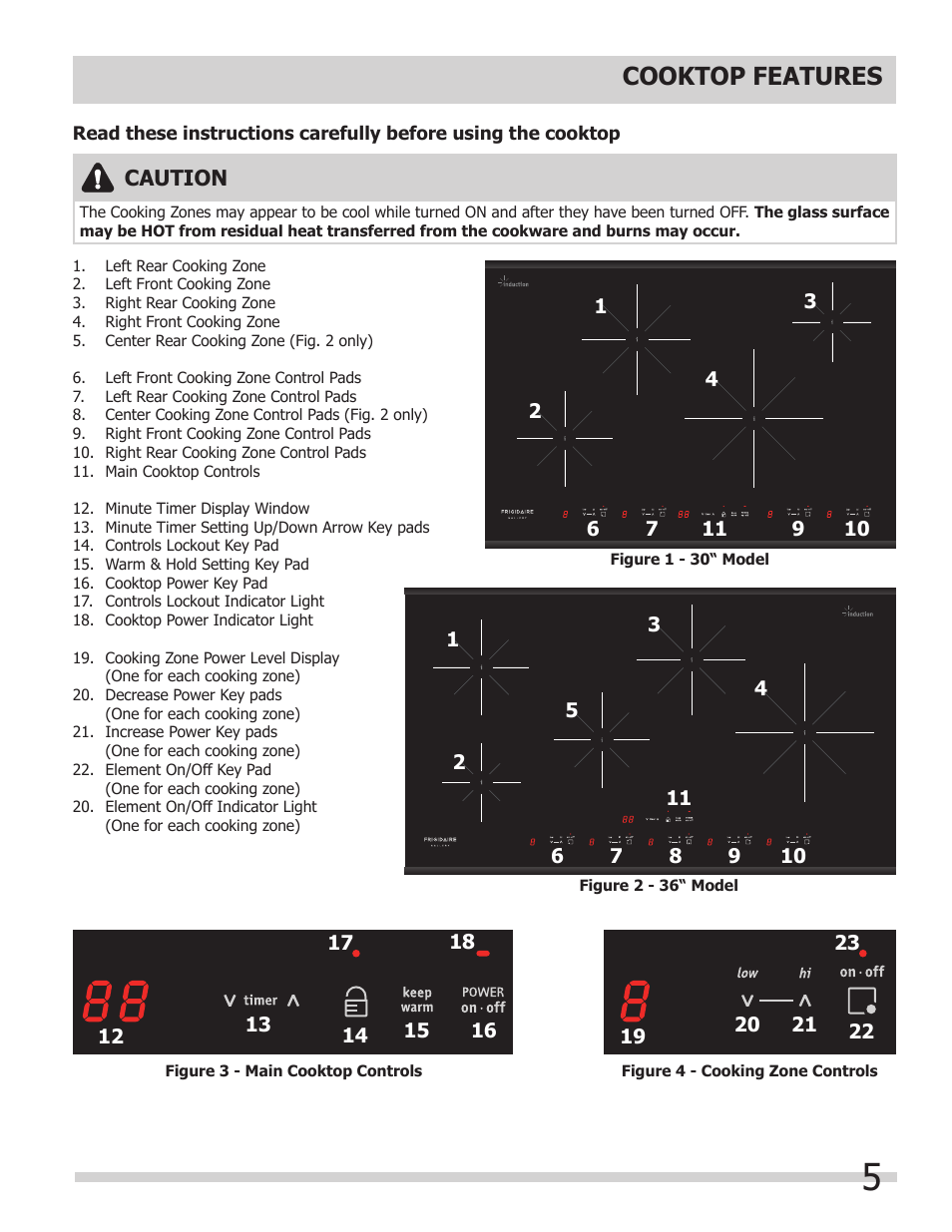 Cooktop features | FRIGIDAIRE FPIC3695MS User Manual | Page 5 / 18