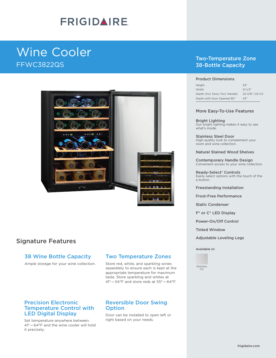 FRIGIDAIRE FFWC3822QS User Manual | 2 pages
