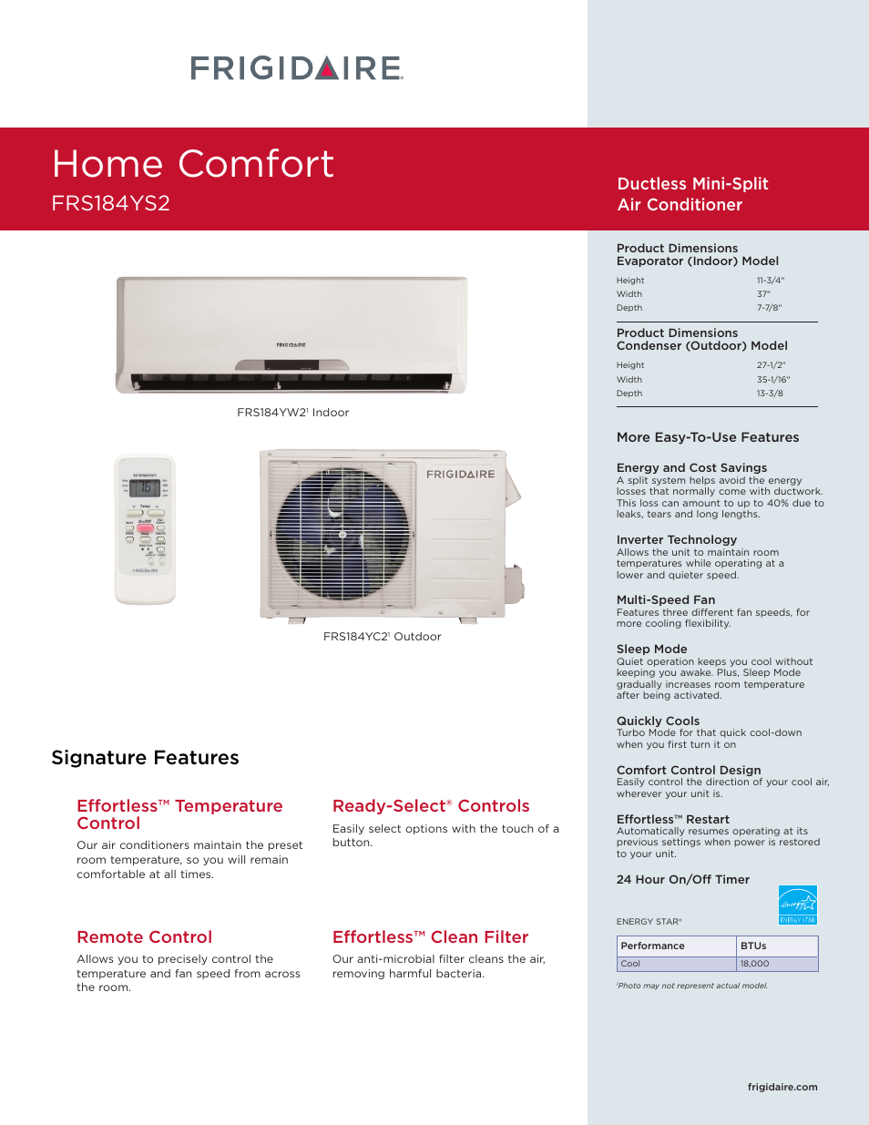 FRIGIDAIRE FRS184YS2 User Manual | 4 pages