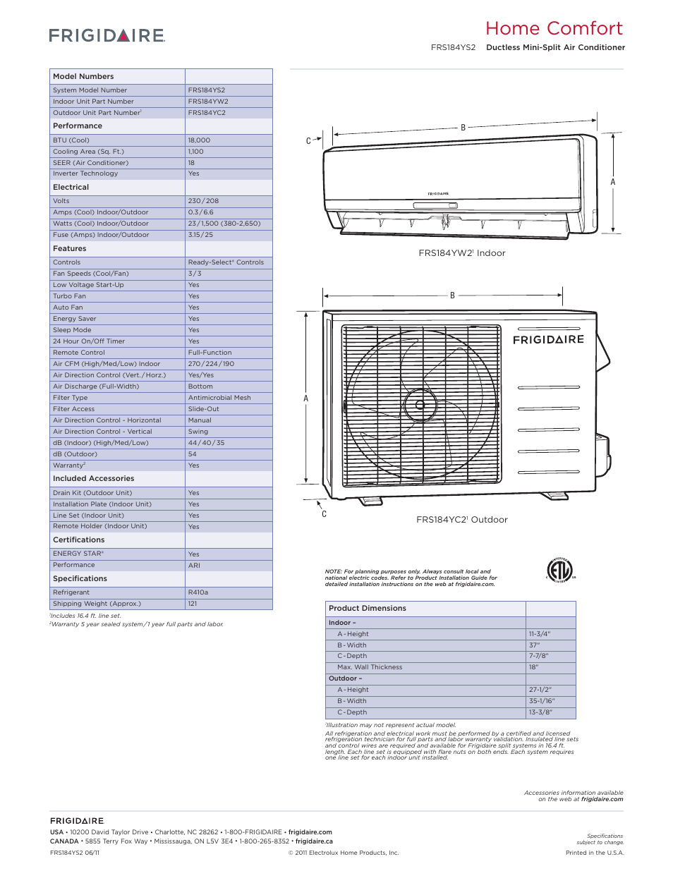 Home comfort | FRIGIDAIRE FRS184YS2 User Manual | Page 2 / 4