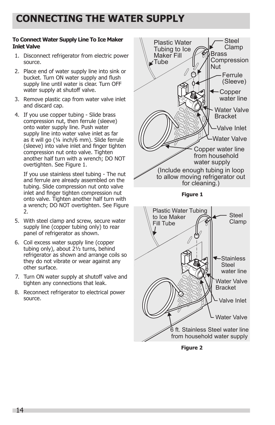 Connecting the water supply | FRIGIDAIRE FGHN2844LF User Manual | Page 14 / 30