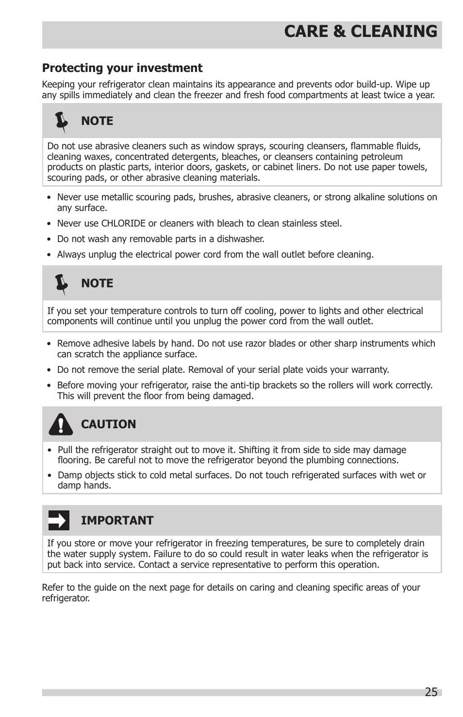 Care & cleaning | FRIGIDAIRE FGHN2844LF User Manual | Page 25 / 30