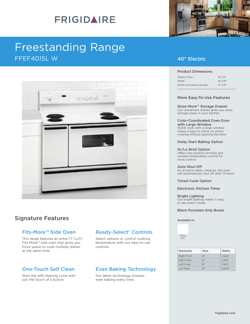 FRIGIDAIRE FFEF4015LW User Manual | 7 pages