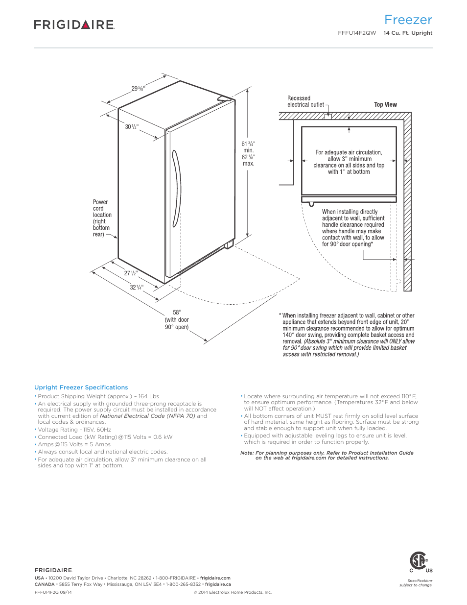 Freezer | FRIGIDAIRE FFFU14F2QW User Manual | Page 3 / 3
