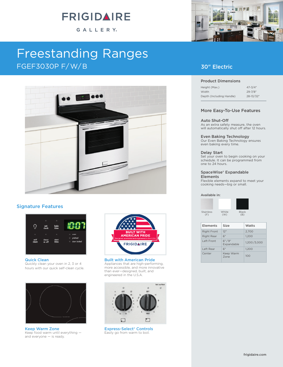 FRIGIDAIRE FGEF3030PB User Manual | 7 pages