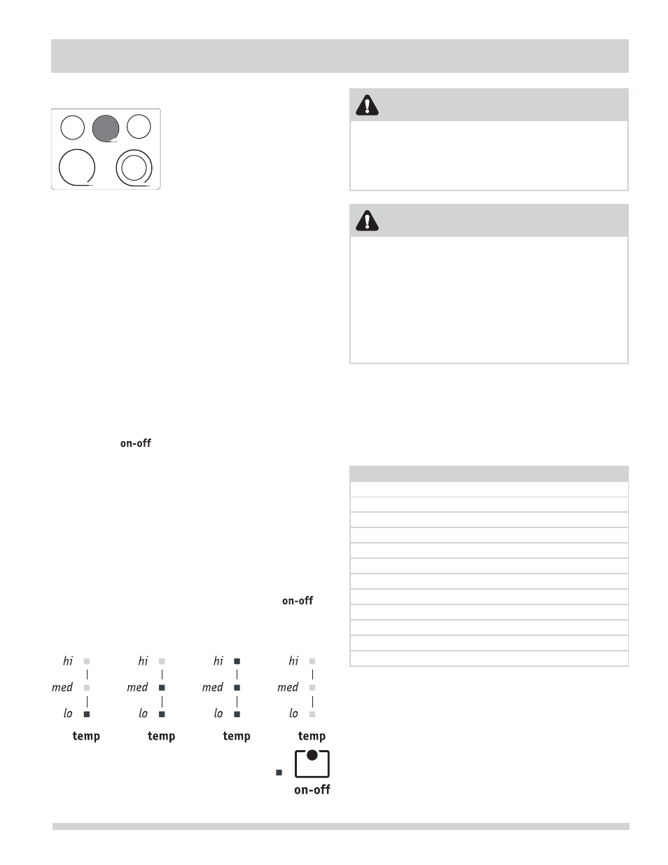 Setting surface controls, Caution | FRIGIDAIRE FGEF302TNF User Manual | Page 11 / 32