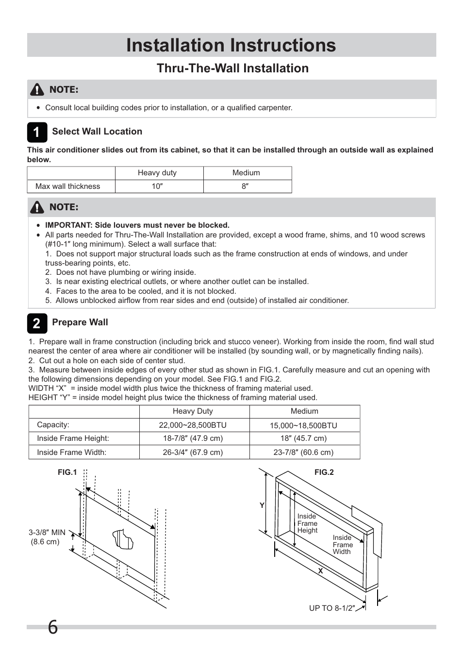 6installation instructions, Thru-the-wall installation | FRIGIDAIRE FFRE1533Q1 User Manual | Page 6 / 8