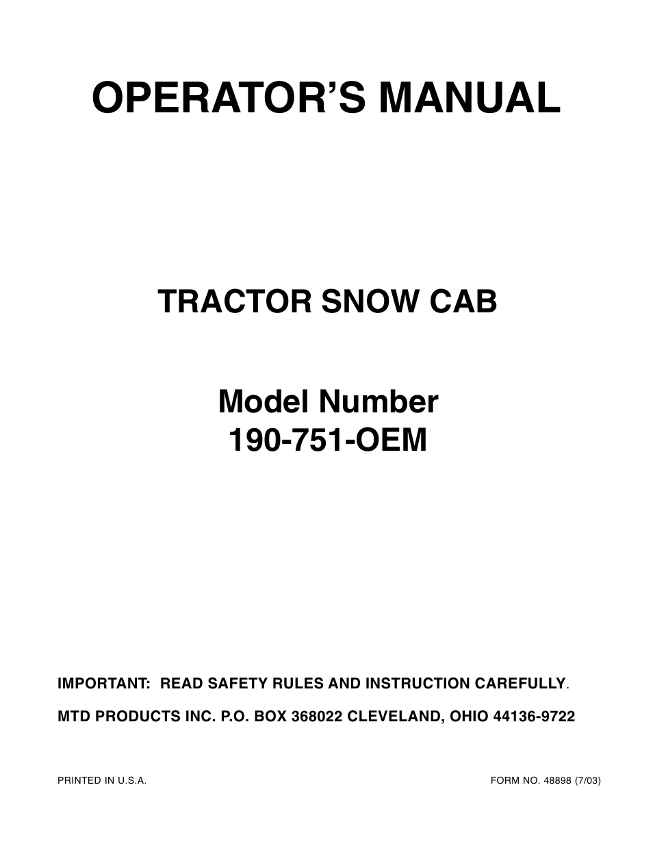 MTD 190-751-OEM User Manual | 8 pages